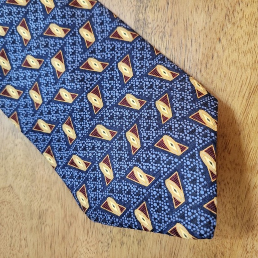 Bill Blass Black‎ Label Silk Men's Necktie Blue Geometric Pattern 100% Office